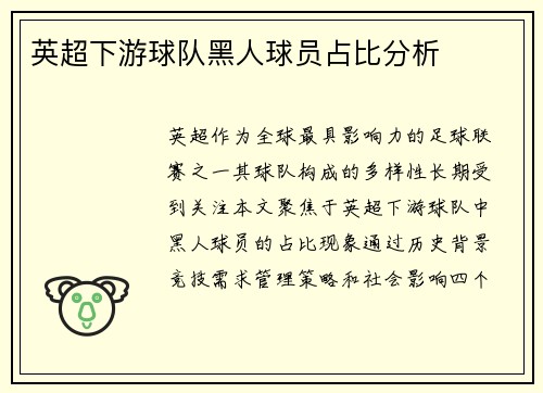 英超下游球队黑人球员占比分析
