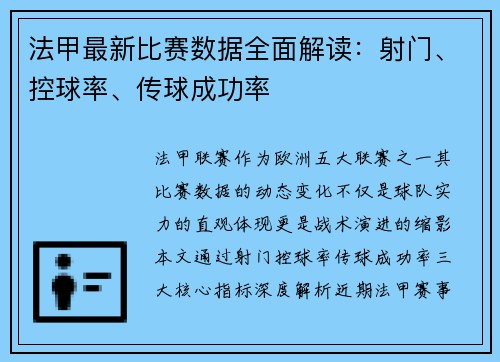 法甲最新比赛数据全面解读：射门、控球率、传球成功率