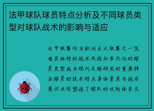 法甲球队球员特点分析及不同球员类型对球队战术的影响与适应